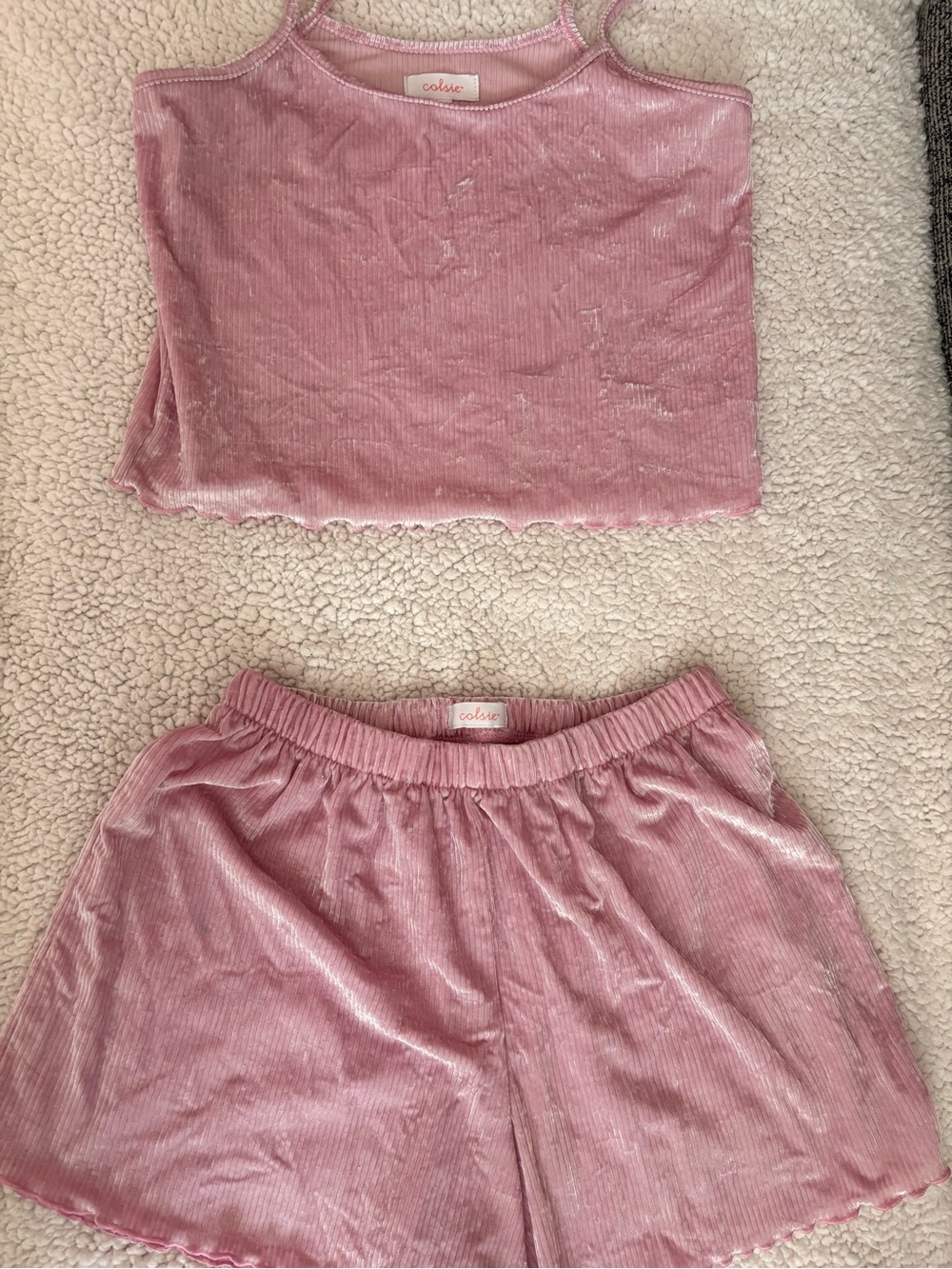 Colsie Dusty Pink Velvet Ribbed Tank & Shorts Set - Picture 2 of 2